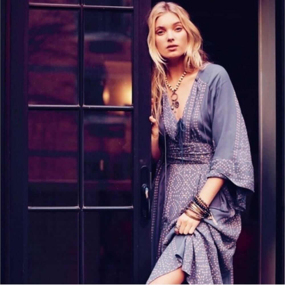 Free People Blue Boho Wide Sleeve Midi Dress - Picture 12 of 12